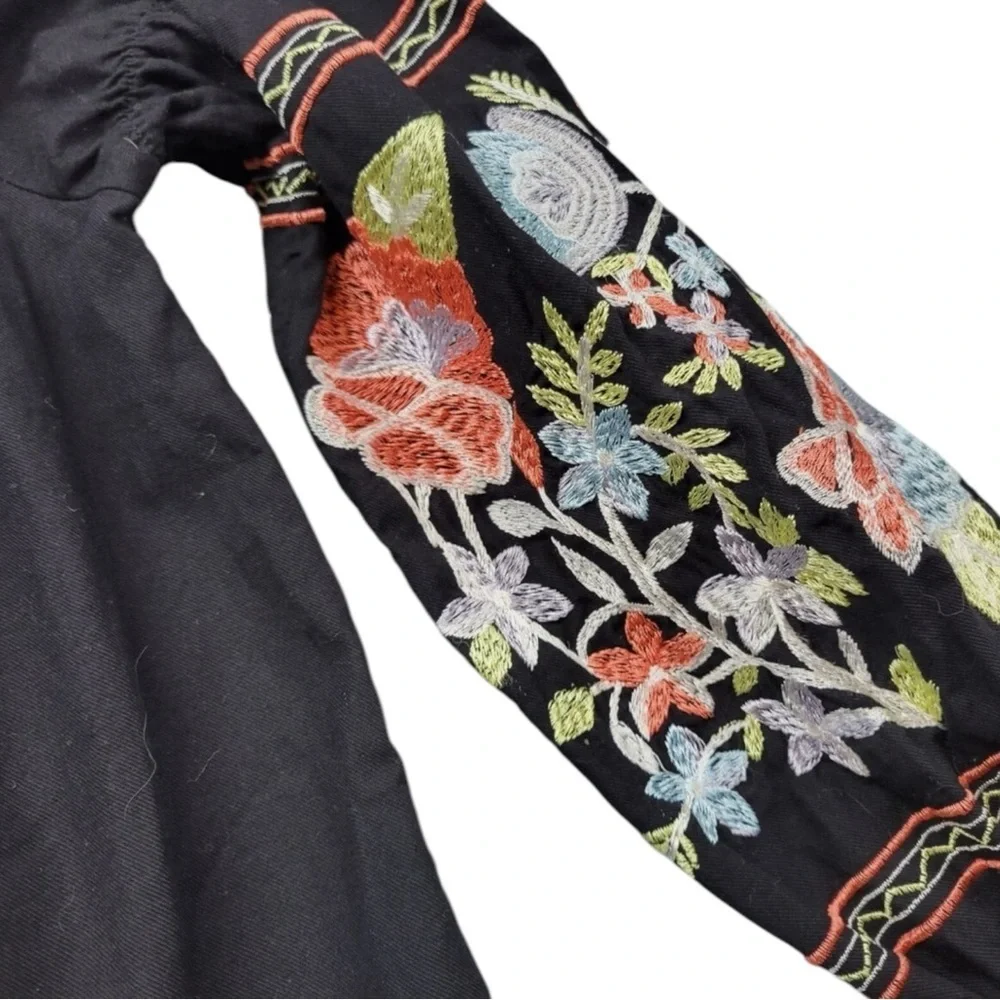 FREE PEOPLE Fleur du Jour Embroidered Off-Shoulder Dress in Black Size Medium - Picture 5 of 8